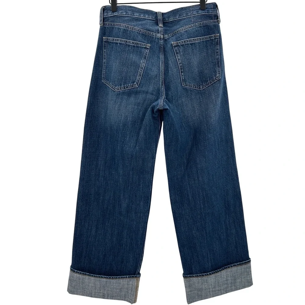 J.Crew Rigid Low Rise Wide Leg‎ Jeans Blue Denim Size 28 Cuff Pockets